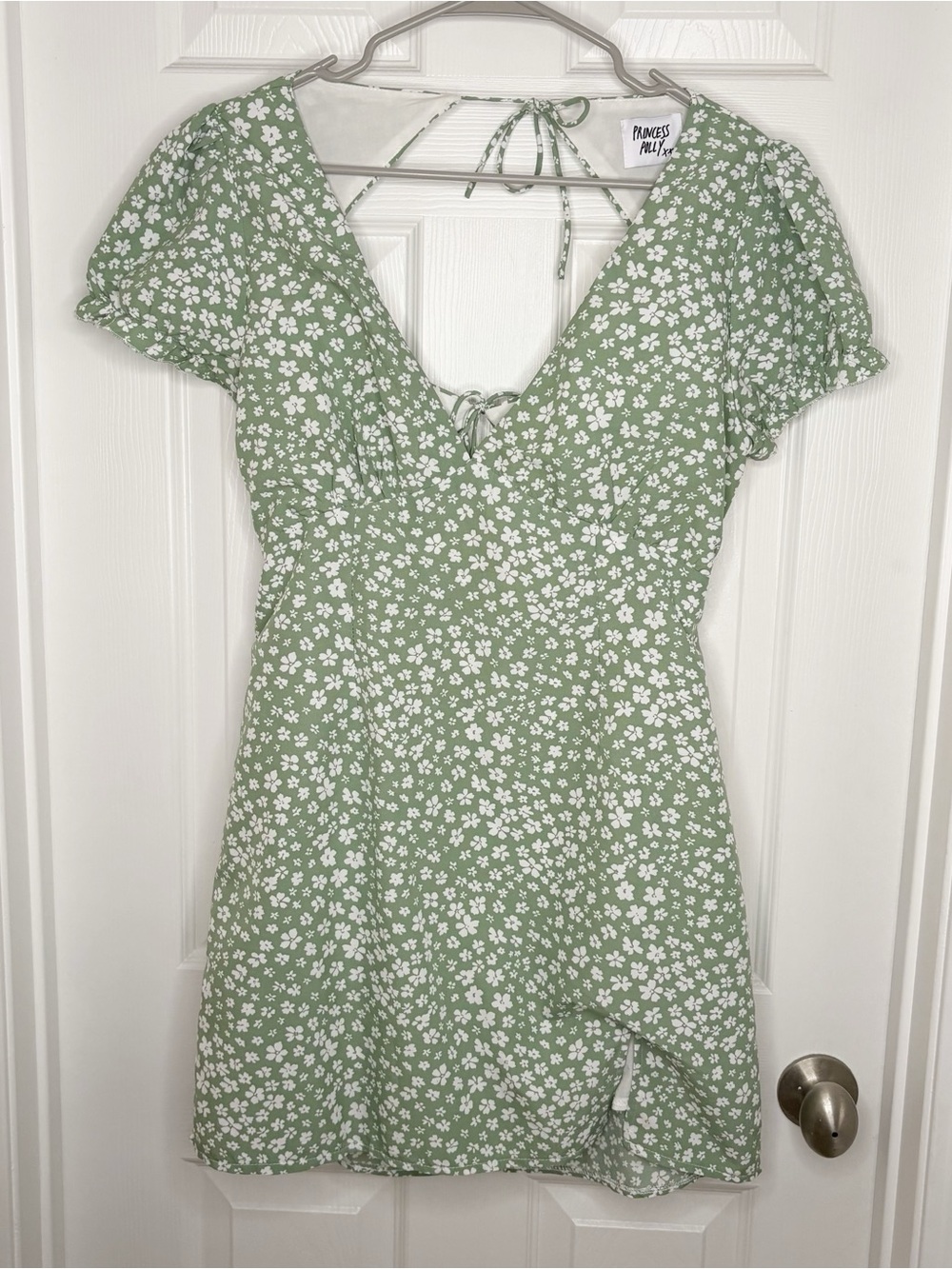 Princess Polly Green Floral Tie-Back Mini Dress